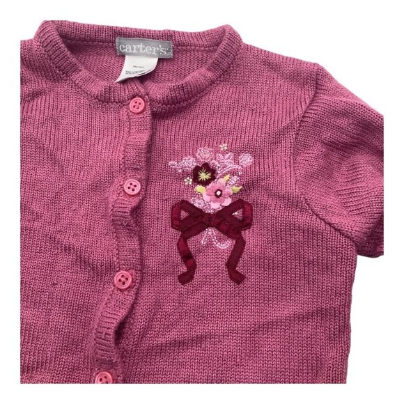 Carter's‎ Pink Cardigan Sweater Baby Girl 18M Floral Embroidery & Ribbon Detail - Picture 7 of 7